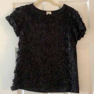 Anthropologie small textured black rose top